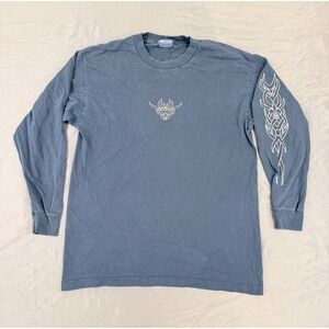 Sideout Vintage 90s Skeleton Dragon Tribal Long Sleeve T-Shirt Navy Blue Large